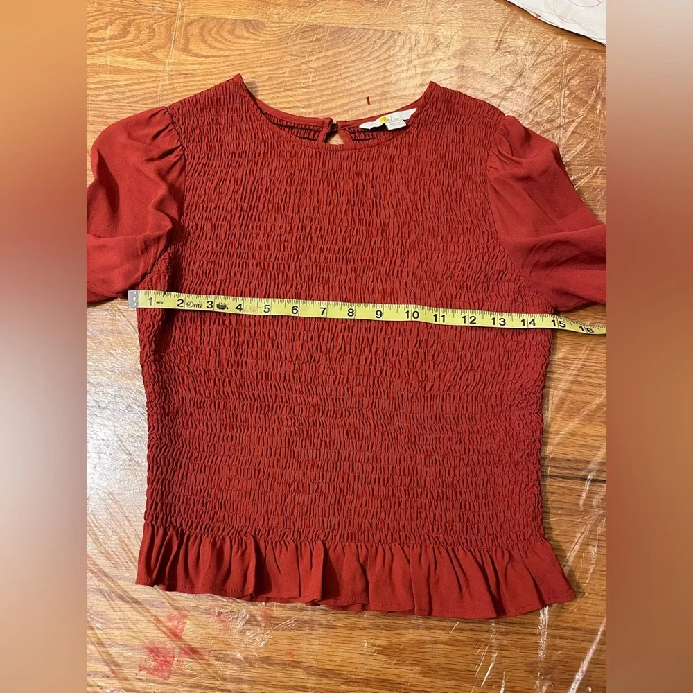 Boden Red Smocked Peplum Long-Sleeve Blouse